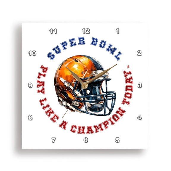 3dRose, Super bowl. Play like a champion today motivational football gift, 10x10 Wall Clock