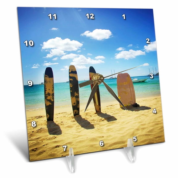 3dRose, Surfboards In The Sand, 6x6 Desk Clock