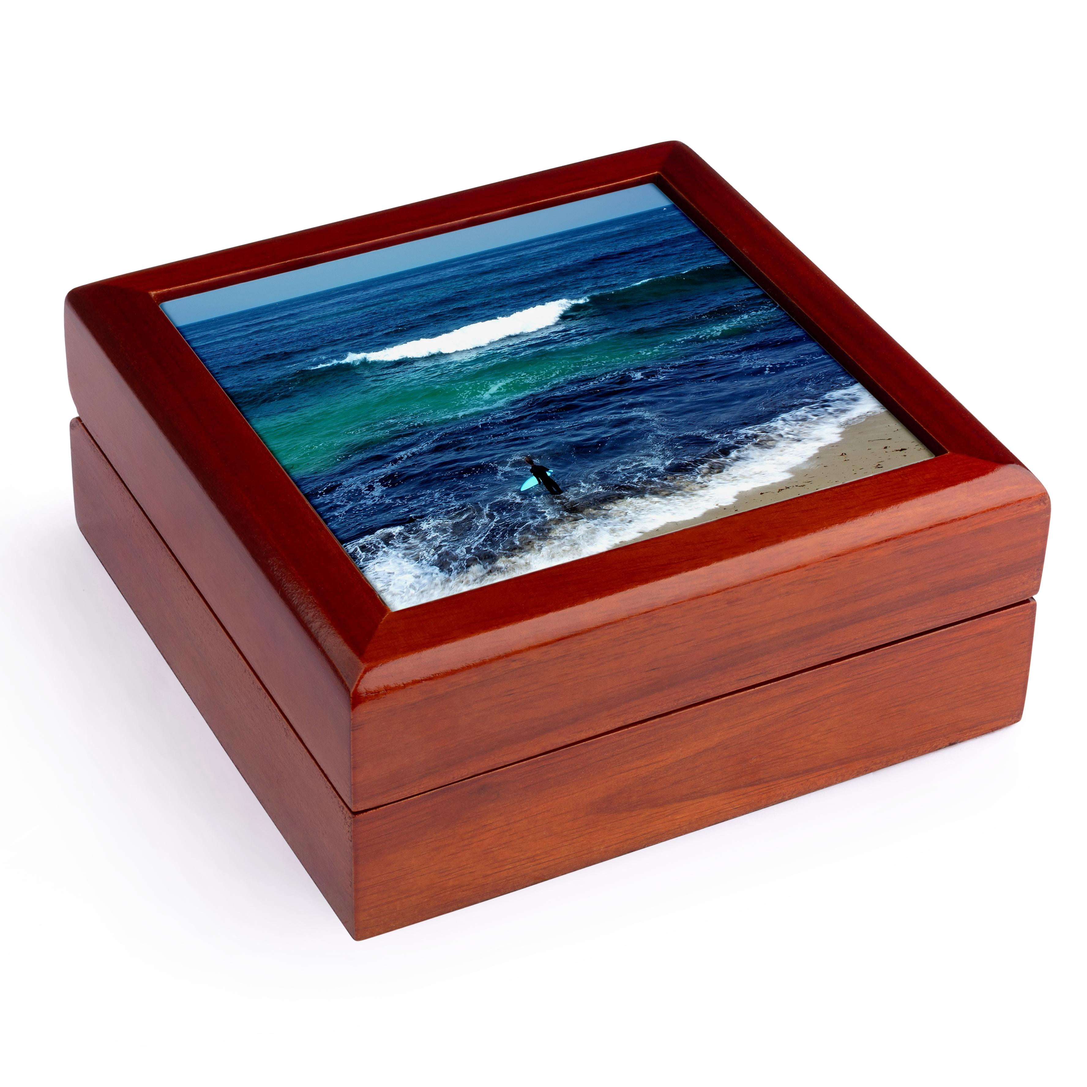 3dRose, Surfer In The Hawaiian Waves, Jewelry Box 5.5x5.5 inch with 4 inch tile