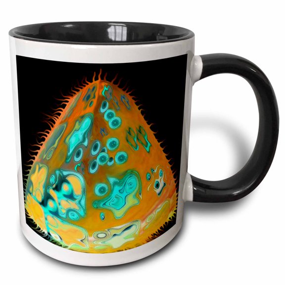 3drose, Surreal Sci Fi Orange and Green Aliens Floating Through Space on Black Background, 11oz Two-tone Black Mug