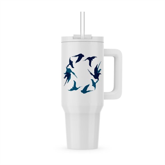 Swallows In Flight Stylized Silhouette Art Aqua Blue, 30oz Tumbler