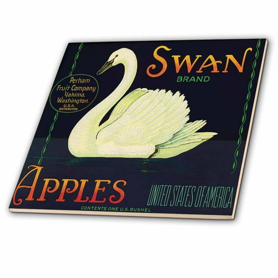 3dRose, Swan Brand Apples Washington USA with White Swan Swimming in the Water, 6 Inch Ceramic Tile