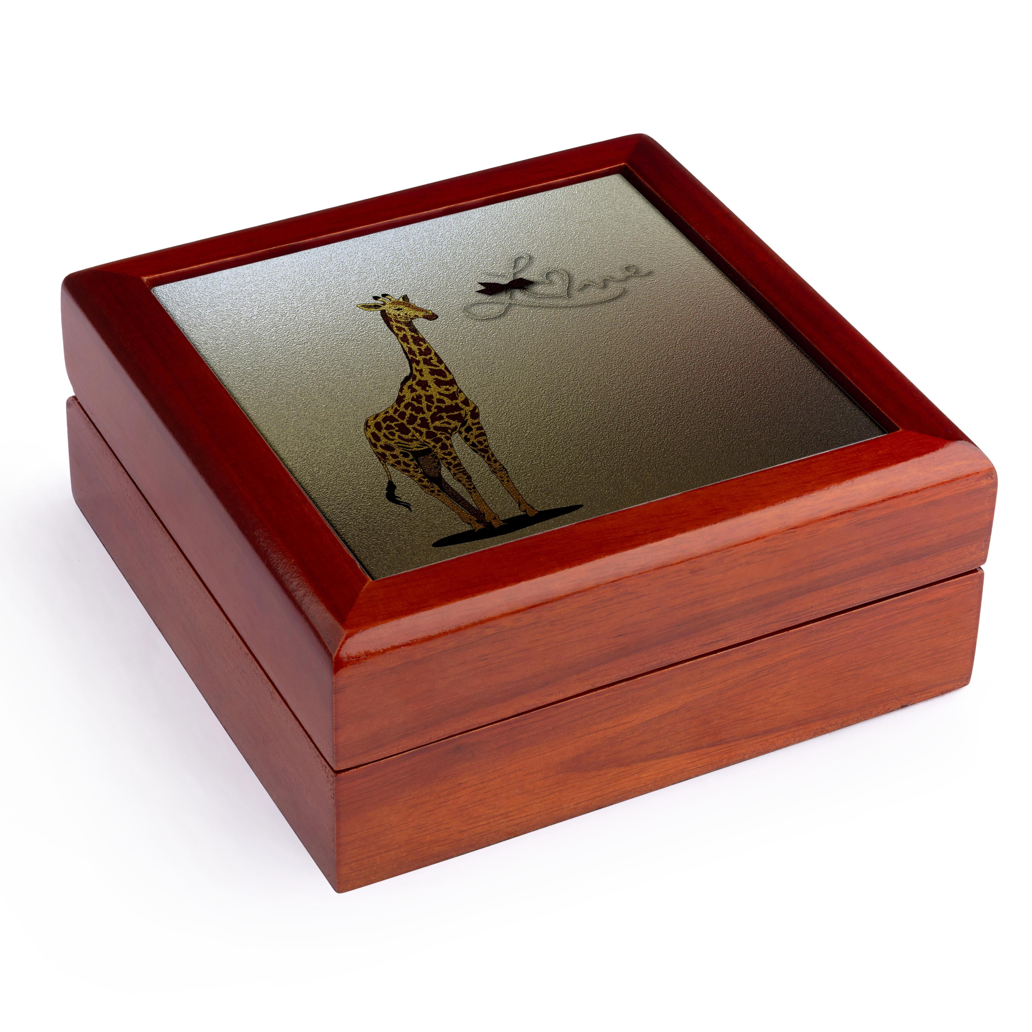 3dRose, Sweet Giraffe with the word Love - Cute Animals - Childrens Décor, Jewelry Box 5.5x5.5 inch with 4 inch tile