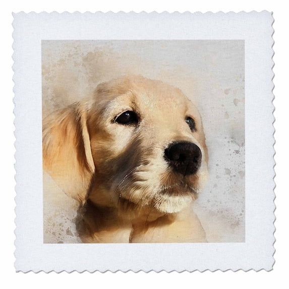 3dRose, Sweet Golden Retriever Puppy Watercolor Portrait for Dog Lovers, 10x10 inch quilt square
