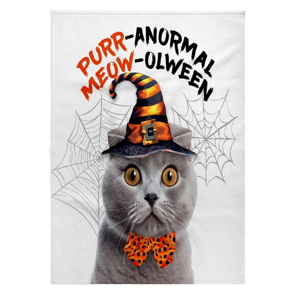 3dRose, Sweet Gray Scottish Fold Cat in Orange and Black Witch Hat Halloween, 22x30 Bath Hand Pool Towel