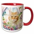 thumbnail image 1 of 3drose, Sweet Orange Tabby Cat Looks Out a Garden Window, 15oz Two-tone Red Mug, 1 of 6