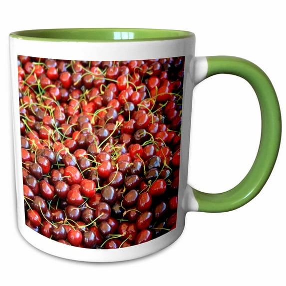 3drose, Sweet Red Cherries, 11oz Two-tone Green Mug