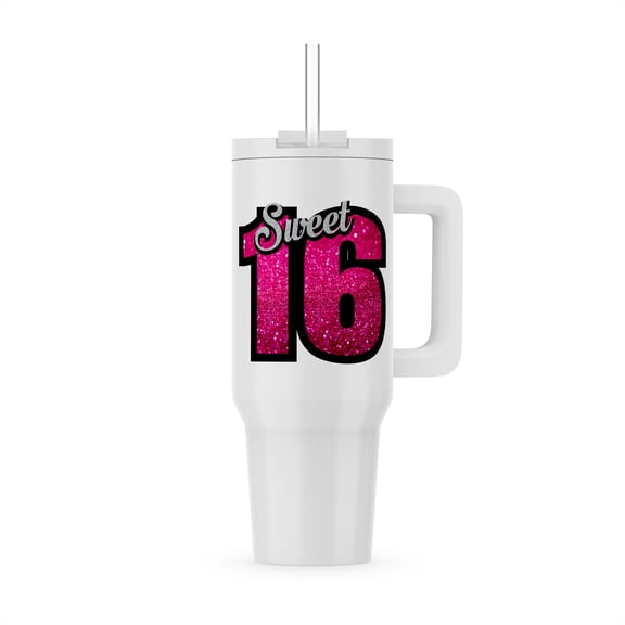 Sweet Sixteen With Pink Glitter For Birthday Girl Women Gift Happy, 40oz Tumbler