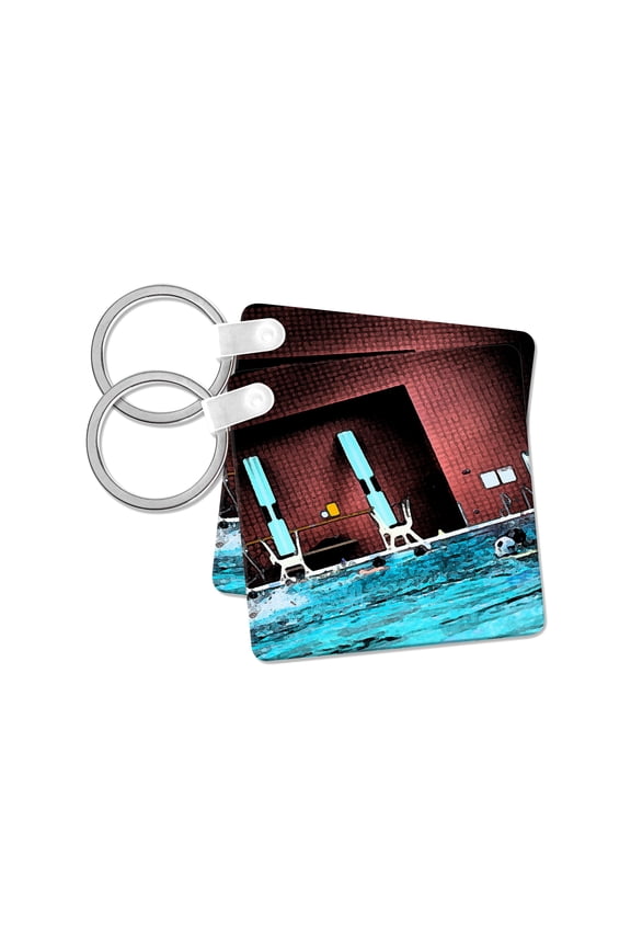 , Swimming Pool In Cedar City, Utah Done in a Fresco Finish with Blue Water on an Angle at Water Polo, set of 2 Key Chains
