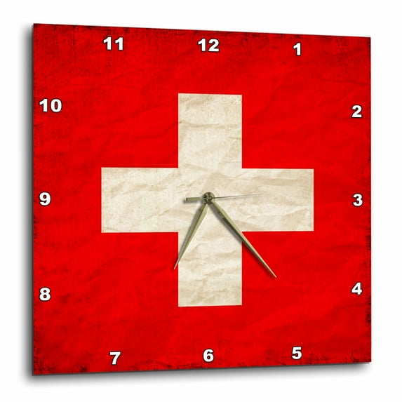 3dRose, Swiss Flag Old Look Trendy Work, 13x13 Wall Clock