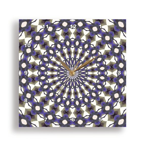 3dRose, Symmetrical Geometric Design 5 Blue Brown White, 15x15 Wall Clock