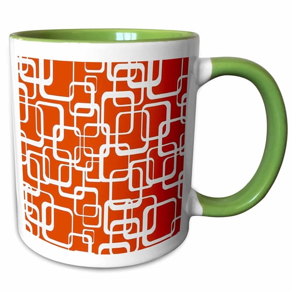 3drose, Symmetrical Geometric Design Ochre Grey White, 11oz Two-tone Green Mug