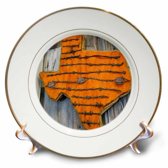 3dRose, TEXAS, Pecos Museum Display of Barbed Wire - US44 WBI0103 - Walter Bibikow, 8 inch Porcelain Plate