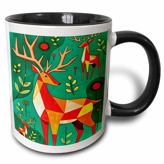 3drose, Taiche - Vector Art - Christmas Reindeer, 15oz Two-tone Black Mug