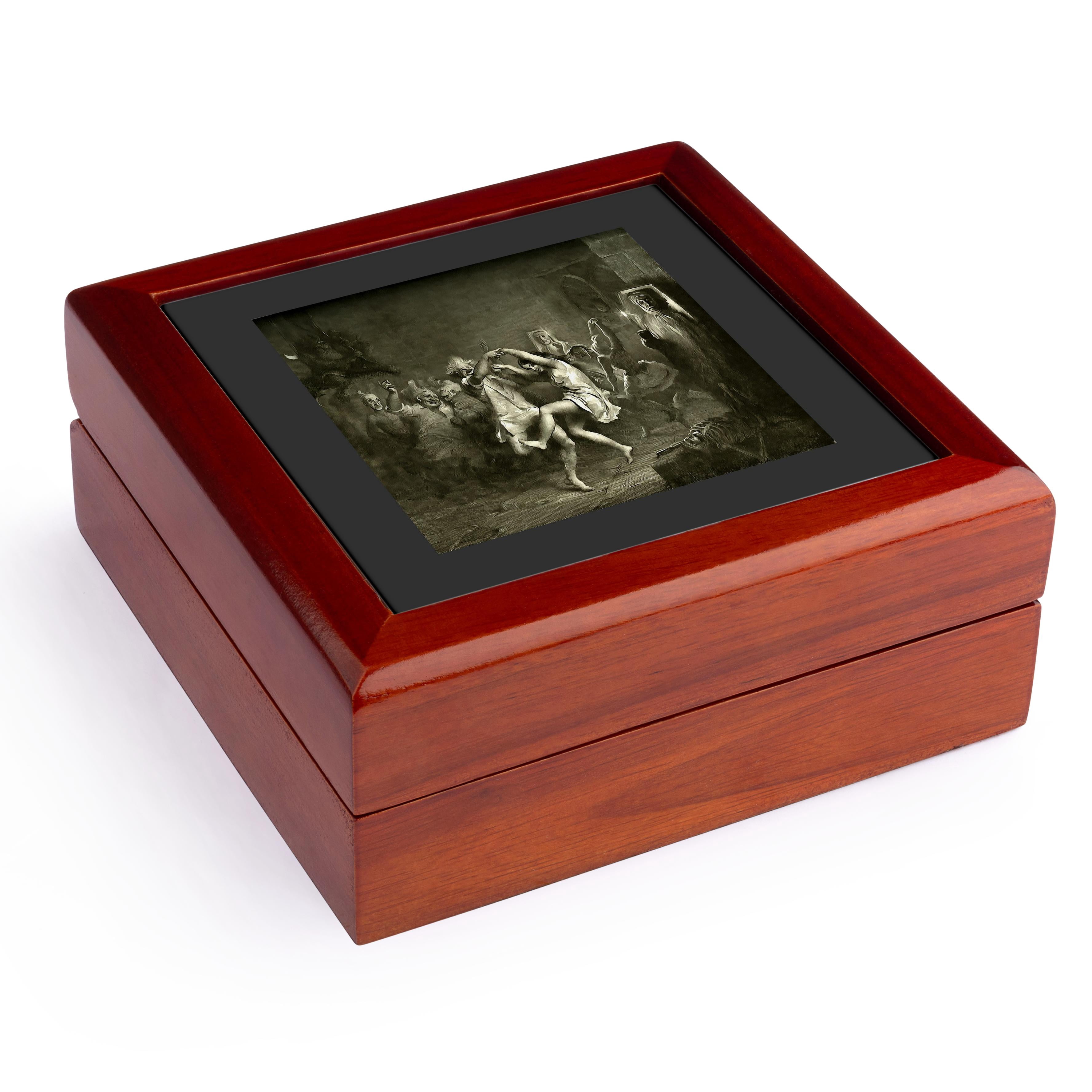 3dRose, TamOShanter And The Witches Artistic Vector Grey Monotone, Jewelry Box 5.5x5.5 inch with 4 inch tile