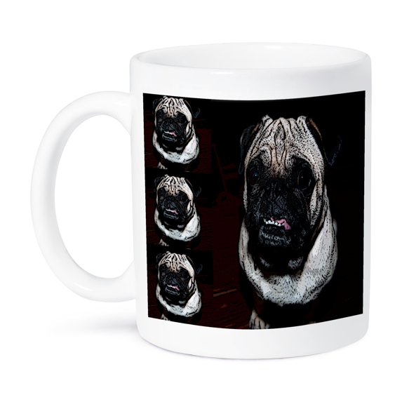 3dRose, Tan and Black Pet Pug Four Times on Page Close Up to Create Pattern , 11oz Mug