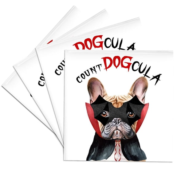 3dRose, Tan Frenchie dog looks so cute dressed up as a vampire for Halloween., Set of 4 Ceramic Tile Coasters