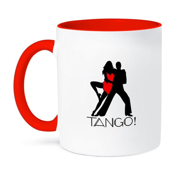 3dRose, Tango affirmation. White male red female silhouettes on white, 11oz Two-Tone Red Mug