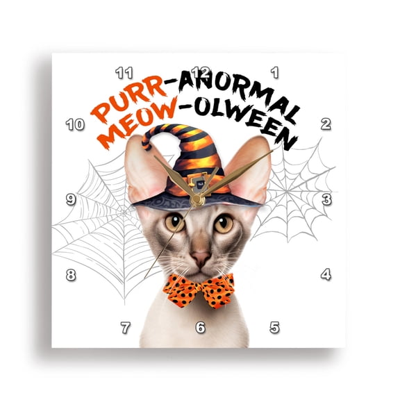 3dRose, Taupe Colored Oriental Shorthair Halloween Cat Funny Witch, 13x13 Wall Clock