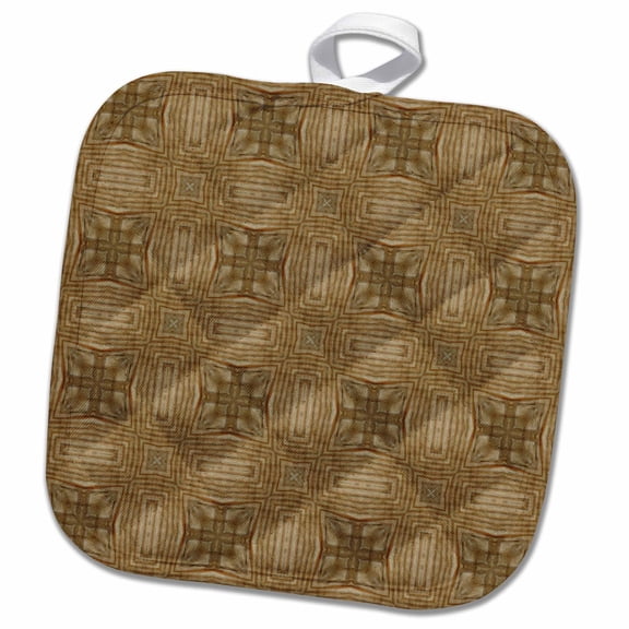 3dRose, Taupe and cream interlocking geometric flowers and crosses pattern, 8x8 Potholder