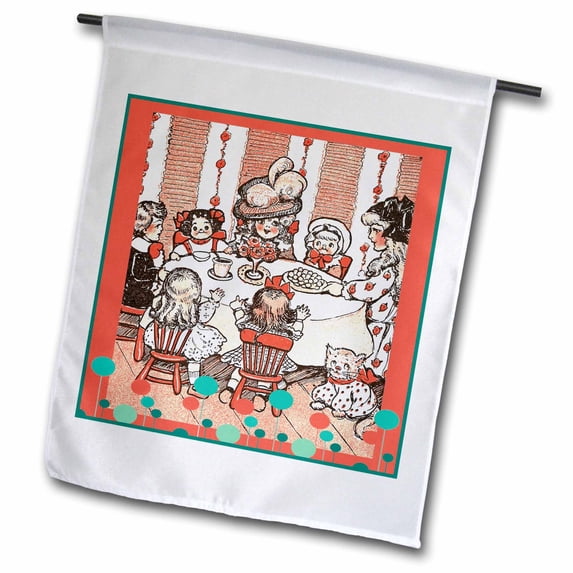 3dRose, Tea Party With Dolls, 12 x 18 inch Garden Flag