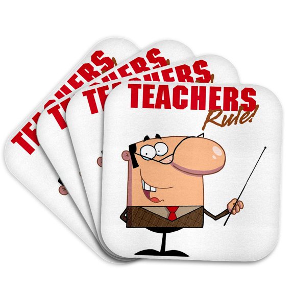 3drose, Teachers Rule Male Teacher Character, Set of 4 Coasters - Soft