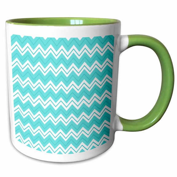 3drose, Teal Blue Chevron Zigzag Pattern, 11oz Two-tone Green Mug