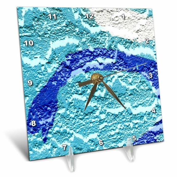 3dRose, Teal blue white abstract wall image, 6x6 Desk Clock