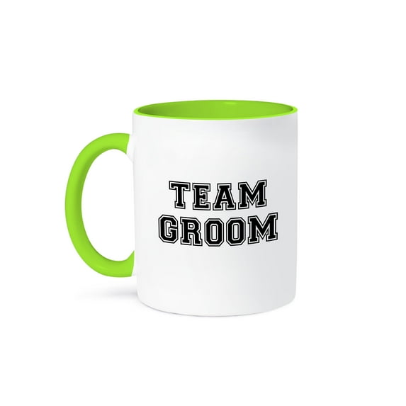 3dRose, Team Groom - black text on white - bachelor party stag night gifts - pre-wedding fun celebrations, 11oz Two-Tone Green Mug