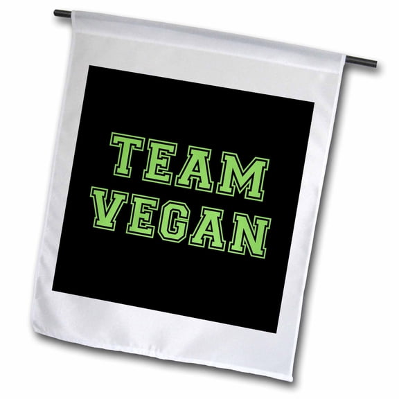 3dRose, Team Vegan - pro veganism fun - green text in retro sporty college sports font on black, 12 x 18 inch Garden Flag
