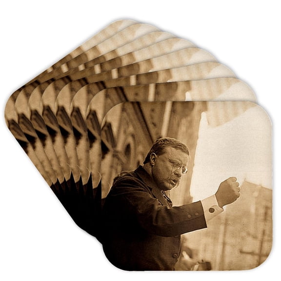 3drose, Teddy Roosevelt the Bull Moose Speaks Sepia, Set of 8 Coasters - Soft