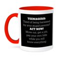 thumbnail image 1 of 3dRose, Teenagers tired of being harassed your stupid parents black background, 11oz Two-Tone Red Mug, 1 of 3