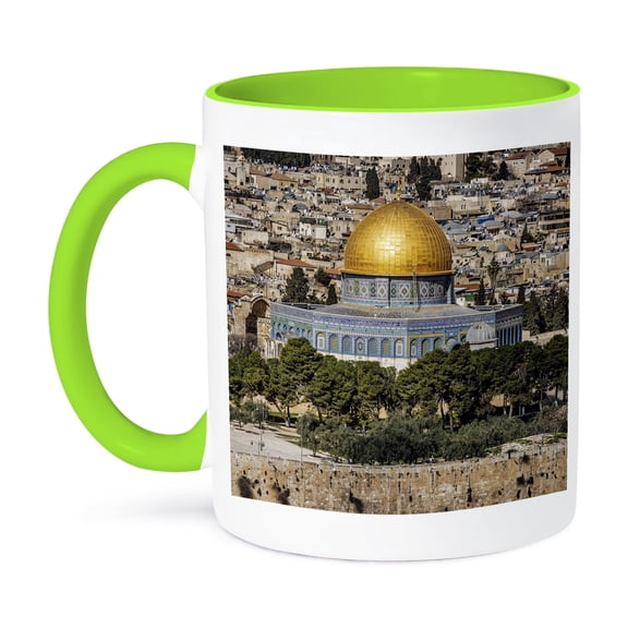 3dRose, Temple Mount, Jerusalem, Israel, 11oz Two-Tone Green Mug