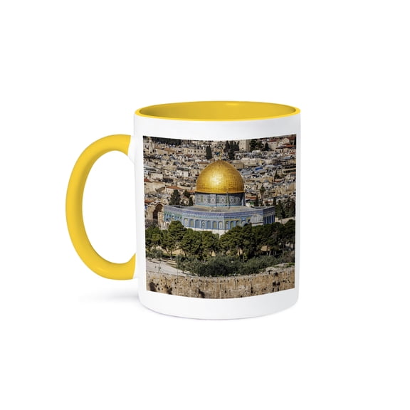 3dRose, Temple Mount, Jerusalem, Israel, 11oz Two-Tone Yellow Mug