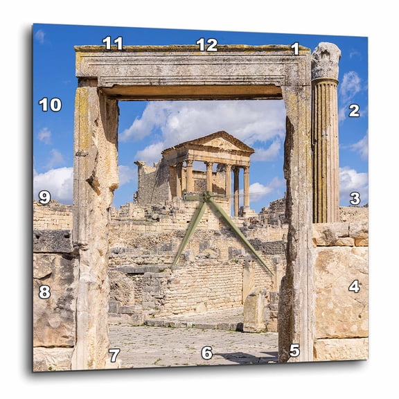 3drose, Temple of Juno Caelestis at Roman Ruins. Dougga, Beja, Tunisia., 10x10 Wall Clock