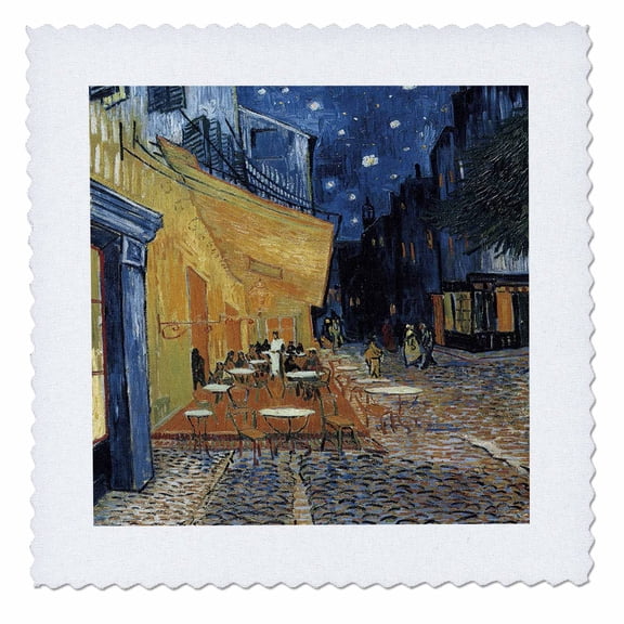 3dRose, Terrace of a Caf at Night by Vincent Van Gogh, 10x10 inch quilt square