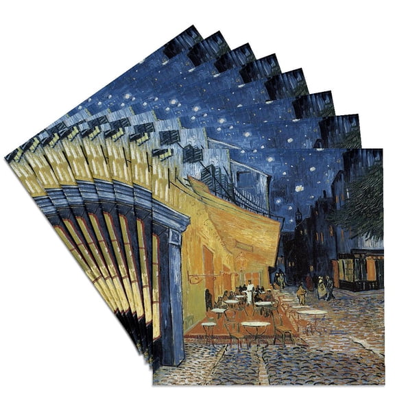 3dRose, Terrace of a Caf at Night by Vincent Van Gogh, Set of 8 Ceramic Tile Coasters