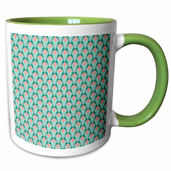 3drose, Tessellation of Geometric Shapes Art Deco Scales Pink Green, 11oz Two-tone Green Mug