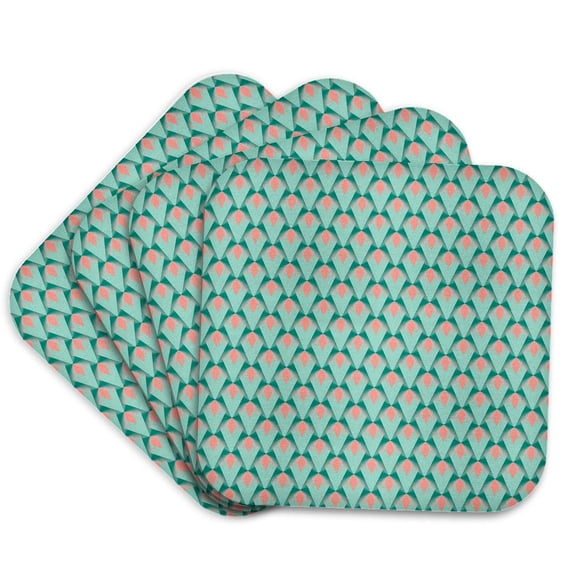 3drose, Tessellation of Geometric Shapes Art Deco Scales Pink Green, Set of 4 Coasters - Soft