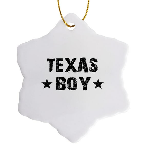 3drose, Texas Boy - Home State Pride - Usa - United States of America - Black and White Text and Stars, 3 inch Snowflake Porcelain Ornament