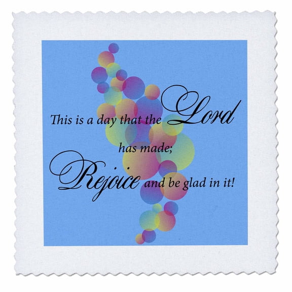 3dRose, Text design Psalm verse 24, colorful pastel circles on blue background, 6x6 inch quilt square