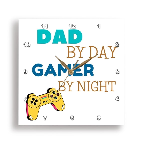 3dRose, Text of Dad By Day Gamer by Night, 15x15 Wall Clock