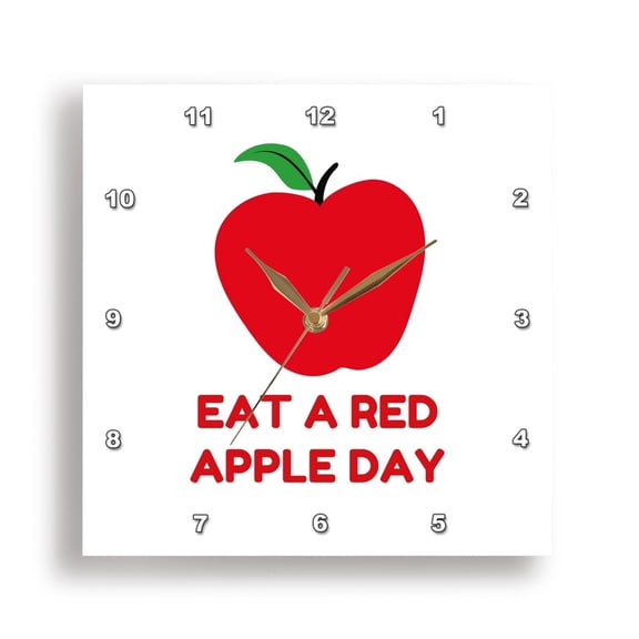 3dRose, Text of Eat a Red Apple Day, 15x15 Wall Clock