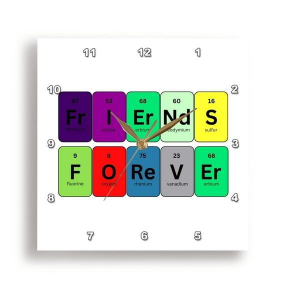 3dRose, Text of Friends Forever - Periodic Table design with colors, 15x15 Wall Clock