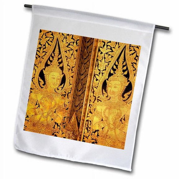 3dRose, Thailand, Bangkok. Door detail at Wat Pho temple., 12 x 18 inch Garden Flag