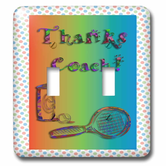 3dRose, Thank you to Tennis Coach Tennis Racket and Balls, double toggle switch