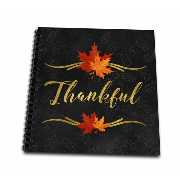 3dRose, Thankful Typography Faux Gold Leaf and Chalkboard Fall Theme, Drawing Book 8 x 8 inch