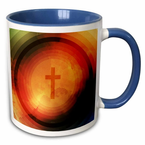 3drose, Thanks Be to God - Grunge Graphic Design with Circles and Cross, 11oz Two-tone Blue Mug