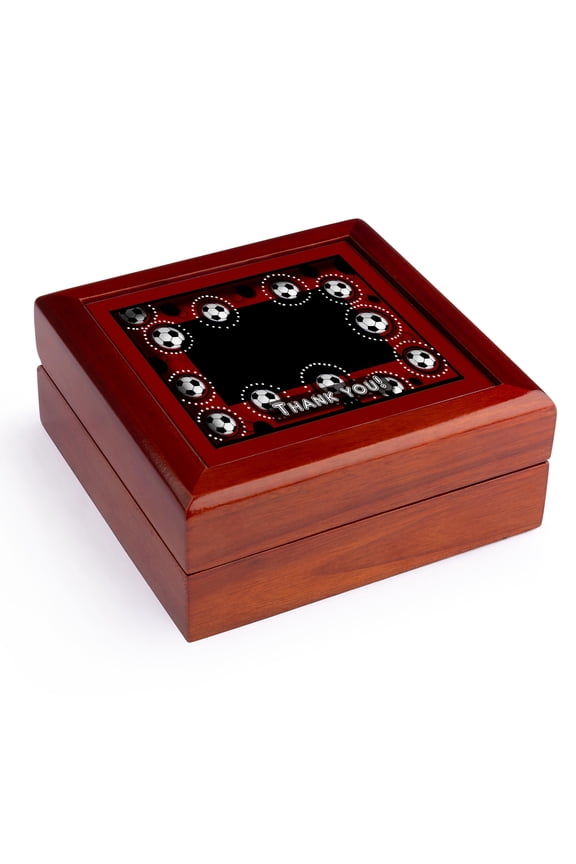 , Thanks to Soccer Coach, Red, Jewelry Box 5.5x5.5 inch with 4 inch tile