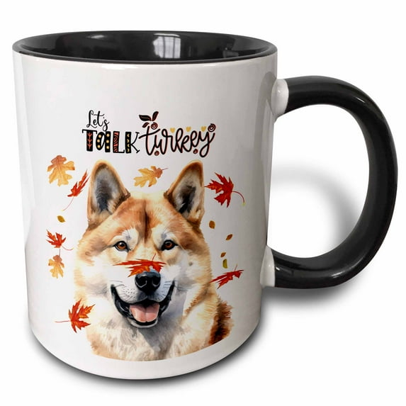 3drose, Thanksgiving Akita Dog with Fall Leaves and Seasonal Humor, 11oz Two-tone Black Mug